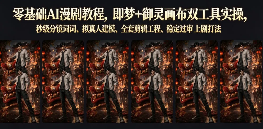 零基础AI漫剧教程，即梦+御灵画布双工具实操，秒级分镜提示词、拟真人建模、全套剪辑工程、稳定过审上剧打法-资源分享