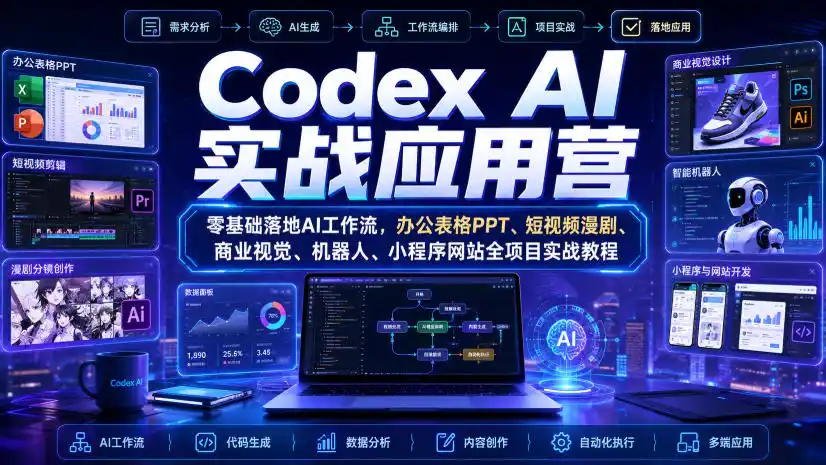 Codex AI实战应用营｜零基础落地AI工作流，办公表格PPT、短视频漫剧、商业视觉、机器人、小程序网站全项目实战教程-资源分享