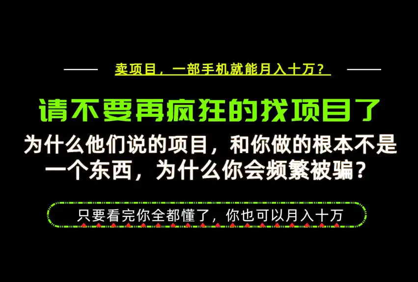 为什么做项目的人大多都是炮灰？为什么只有卖项目才能稳？看完你也可以月入10W+【揭秘】-资源分享