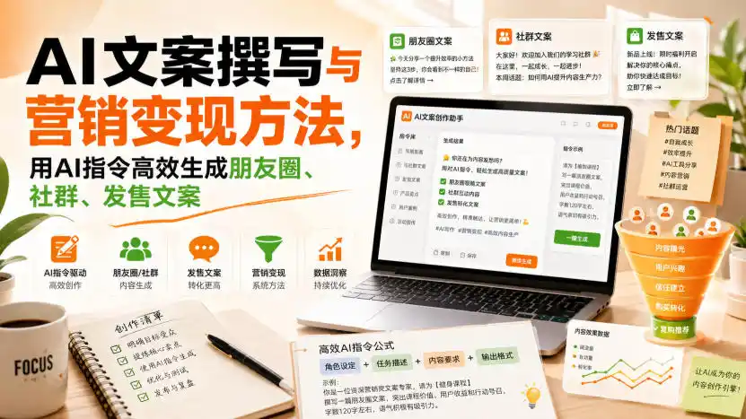 AI文案撰写与营销变现方法，用AI指令高效生成朋友圈、社群、发售文案-资源分享