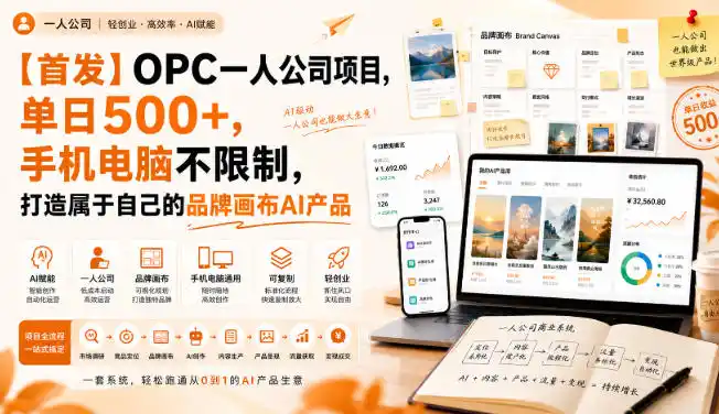 【首发】OPC一人公司项目，单日500+，手机电脑不限制，打造属于自己的品牌画布AI产品，收费陪跑【揭秘】-资源分享