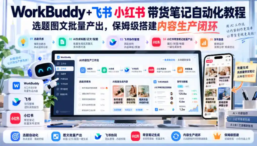 WorkBuddy+飞书小红书带货笔记自动化教程，选题图文批量产出，保姆级搭建内容生产闭环【文档】-资源分享