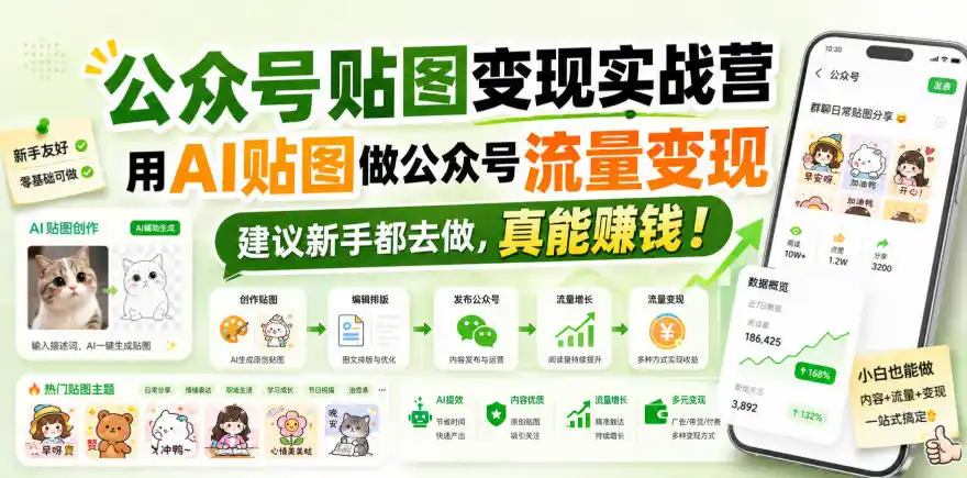 公众号贴图变现实战营，用AI贴图做公众号流量变现，建议新手都去做，真能賺钱！-资源分享