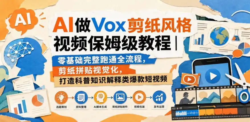 AI做Vox剪纸风格视频保姆级教程｜零基础完整跑通全流程，剪纸拼贴视觉化，打造科普知识解释类爆款短视频-资源分享