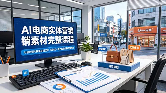 AI电商实体营销素材完整课程，AI创意短片完美复刻实景，实体店一键生成宣传引流短视频-资源分享