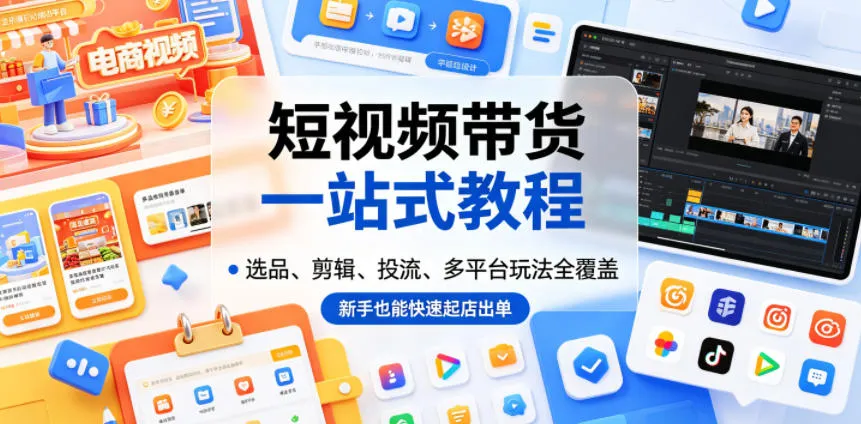 短视频带货一站式教程，选品、剪辑、投流、多平台玩法全覆盖，新手也能快速起店出单-资源分享