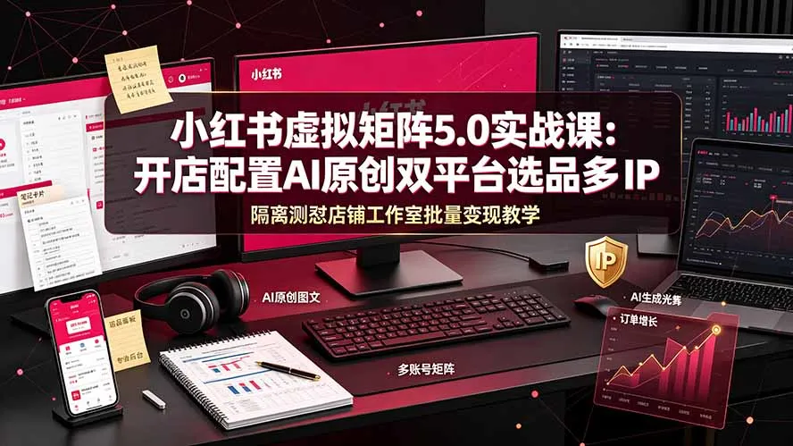 小红书虚拟矩阵5.0实战课：开店配置｜AI原创｜双平台选品｜多IP隔离｜测怼店铺工作室批量变现实操教学-资源分享