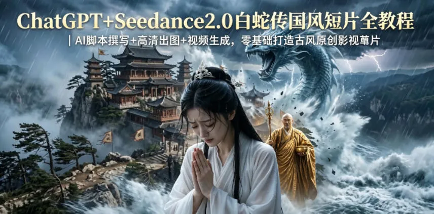 ChatGPT+Seedance2.0白蛇传国风短片全教程｜AI脚本撰写+高清出图+视频生成，零基础打造古风原创影视短片-资源分享