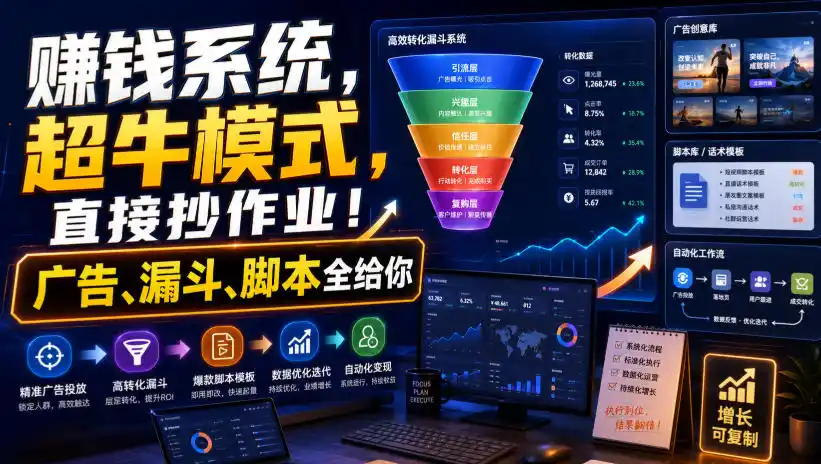 賺钱系统，超牛模式，直接抄作业！广告、漏斗、脚本全给你【原创双语字幕】-资源分享