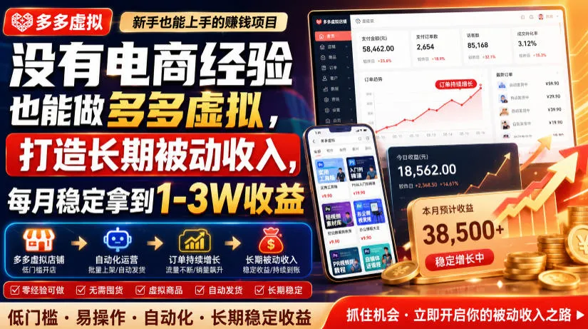 多多虚拟项目：零经验打造被动收入，月入1-3W | 轻创方舟-资源分享