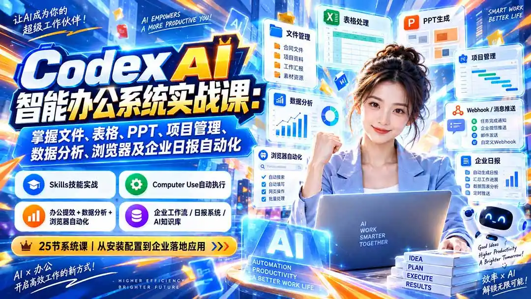 Codex AI智能办公系统实战课：掌握文件、表格、PPT、项目管理、数据分析、浏览器及企业日报自动化-资源分享