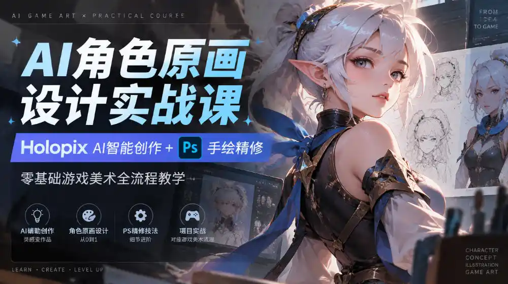 AI角色原画设计实战课｜Holopix AI智能创作+PS手绘精修，零基础游戏美术全流程教学-资源分享
