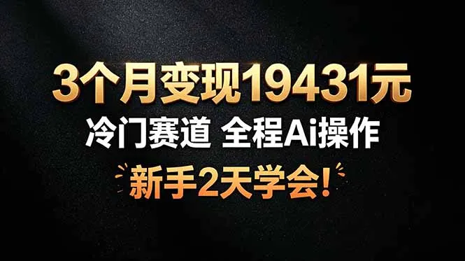 3个月变现19431元，冷门赛道 全程Ai操作，新手2天学会！-资源分享