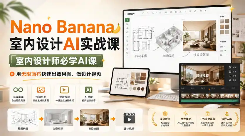 Nano Banana室内设计AI实战课，室内设计师必学AI课，用无限画布快速出效果图、做设计视频-资源分享