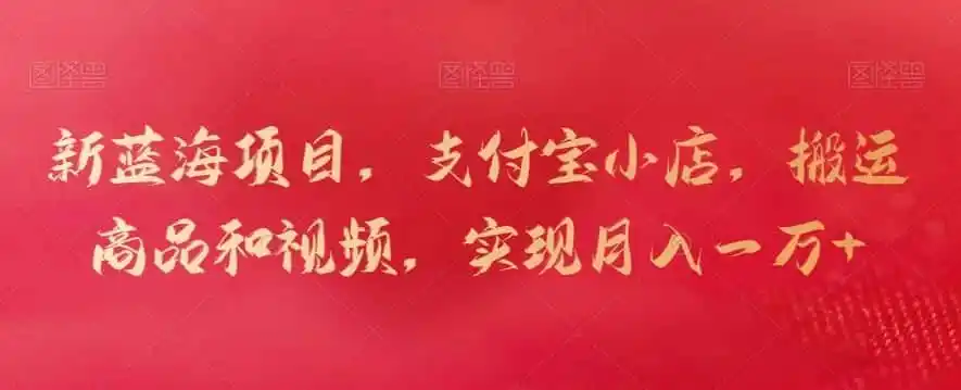 新蓝海项目，支付宝小店，搬运商品和视频，实现月入一万+【揭秘】-资源分享