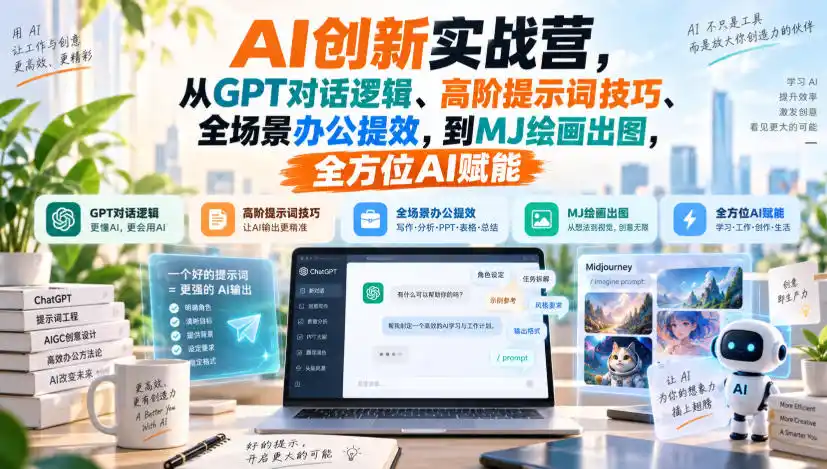 AI创新实战营，从GPT对话逻辑、高阶提示词技巧、全场景办公提效，到MJ绘画出图，全方位AI赋能-资源分享