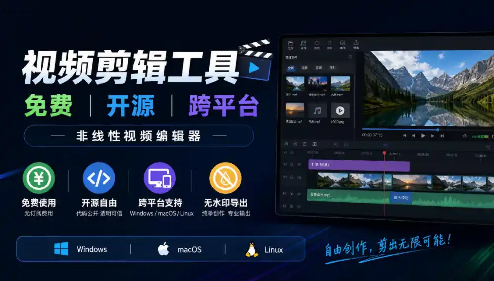 视频剪辑工具，免费、开源、跨平台，非线性视频编辑器，支持Windows、macOS、Linux，无水印、无订阅费用-资源分享