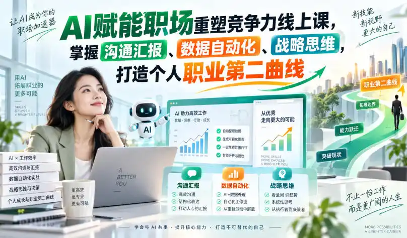 AI赋能职场重塑竞争力线上课，掌握沟通汇报、数据自动化、战略思维，打造个人职业第二曲线-资源分享