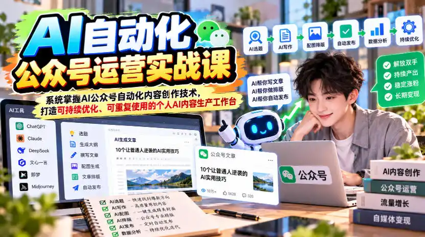 AI自动化公众号运营实战课，系统掌握AI公众号自动化内容创作技术，打造可持续优化、可重复使用的个人AI内容生产工作台-资源分享