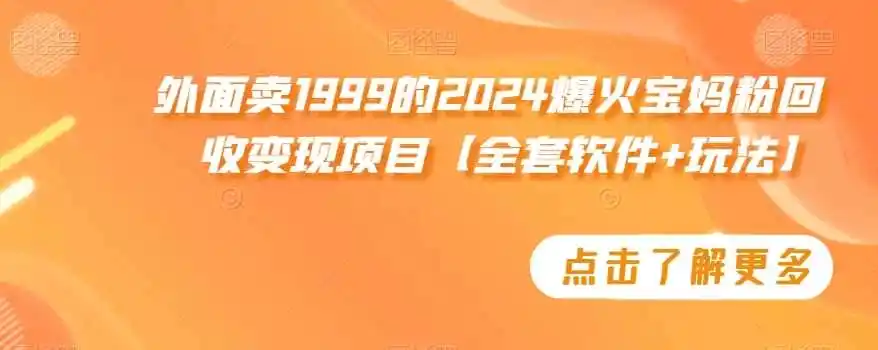 外面卖1999的2024爆火宝妈粉回收变现项目【全套软件+玩法】【揭秘】-资源分享