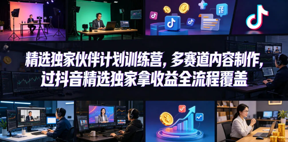 小豁食堂精选独家伙伴计划训练营，多赛道内容制作，过抖音精选独家拿收益全流程覆盖-资源分享
