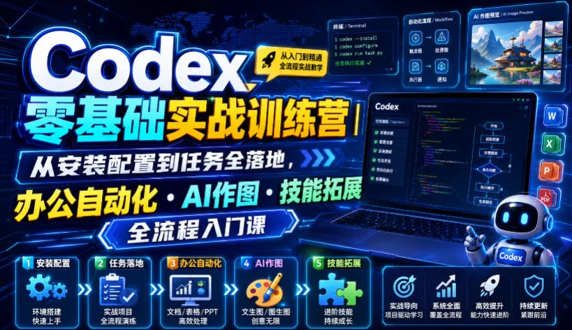 Codex零基础实战训练营｜从安装配置到任务全落地，办公自动化・AI作图・技能拓展全流程入门课-资源分享