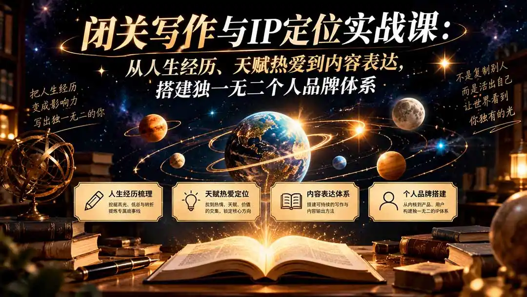 闭关写作与IP定位实战课：从人生经历、天赋热爱到内容表达，搭建独一无二个人品牌体系-资源分享