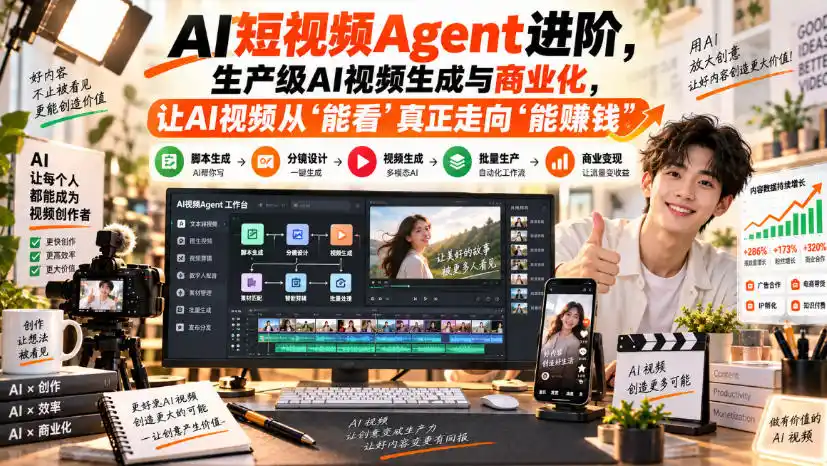 AI短视频Agent进阶，生产级AI视频生成与商业化，让AI视频从”能看”真正走向”能賺钱”-资源分享