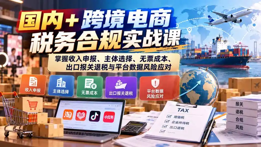 国内+跨境电商税务合规实战课：掌握收入申报、主体选择、无票成本、出口报关退税与平台数据风险应对-资源分享