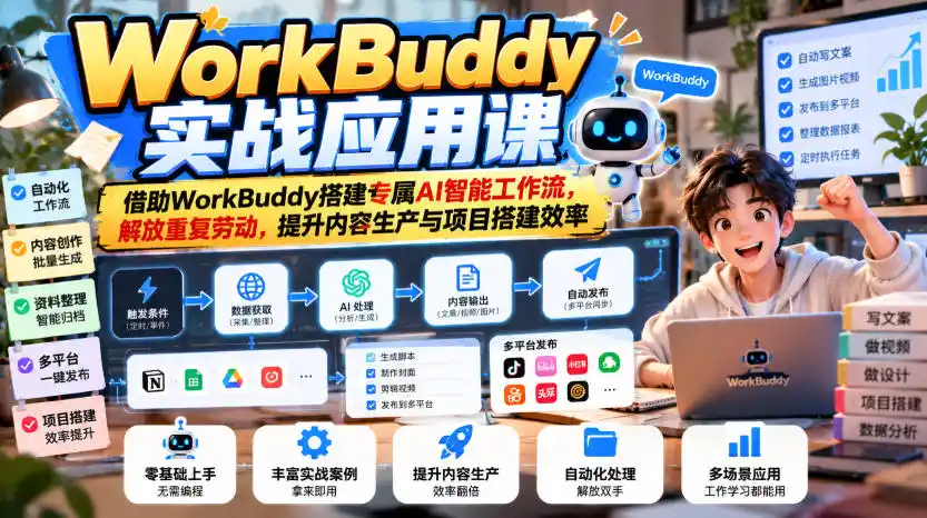 WorkBuddy实战应用课，借助WorkBuddy搭建专属AI智能工作流，解放重复劳动，提升内容生产与项目搭建效率-资源分享