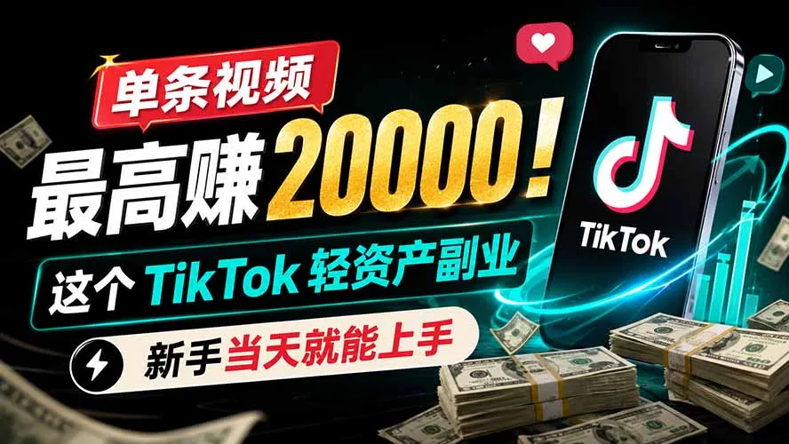 单条视频最高赚 20000！这个 TikTok 轻资产副业，新手当天就能上手-资源分享