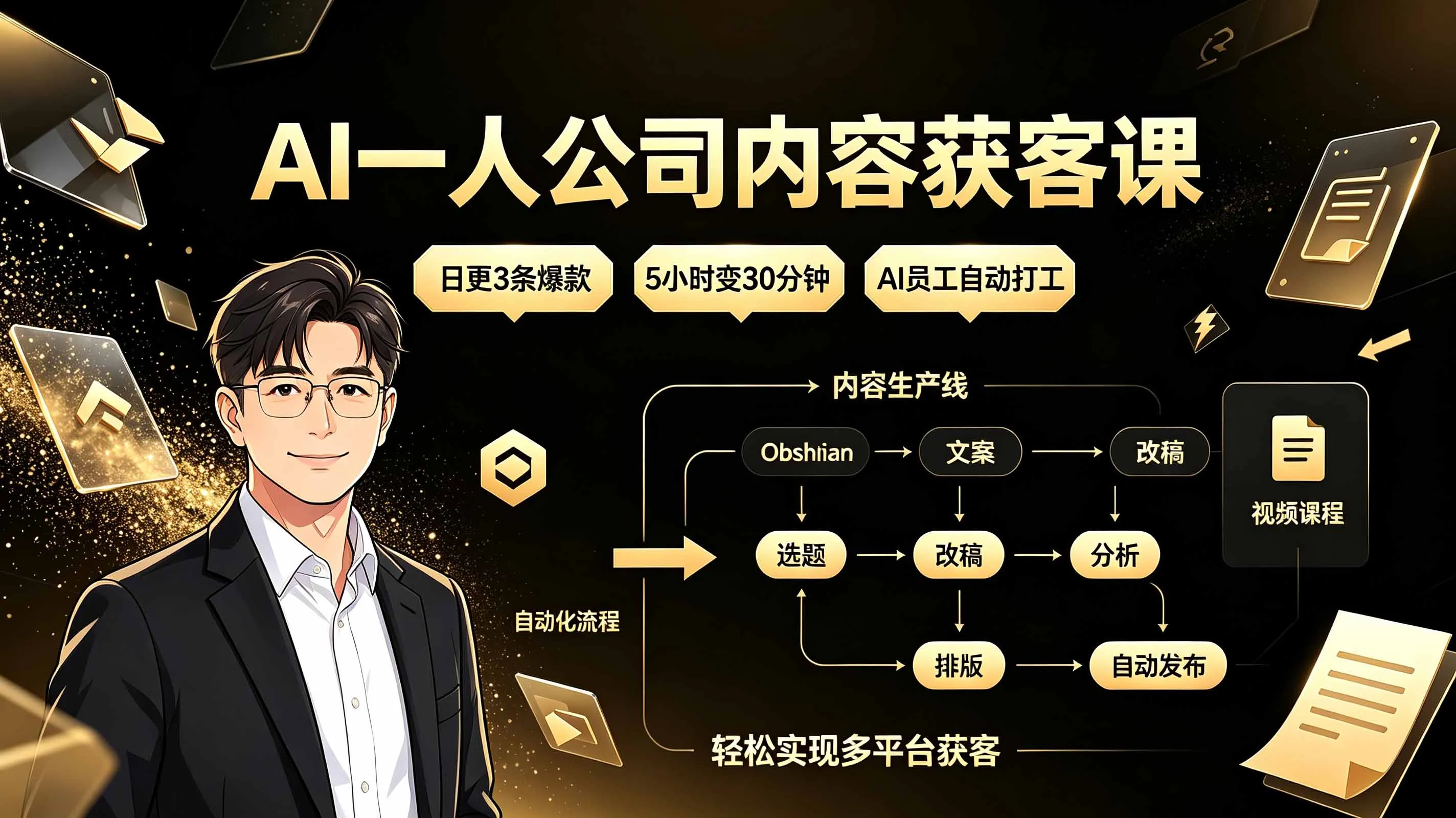 AI一人公司内容获客课：日更3条爆款×5小时变30分钟×AI员工自动打工，轻松实现多平台获客-资源分享