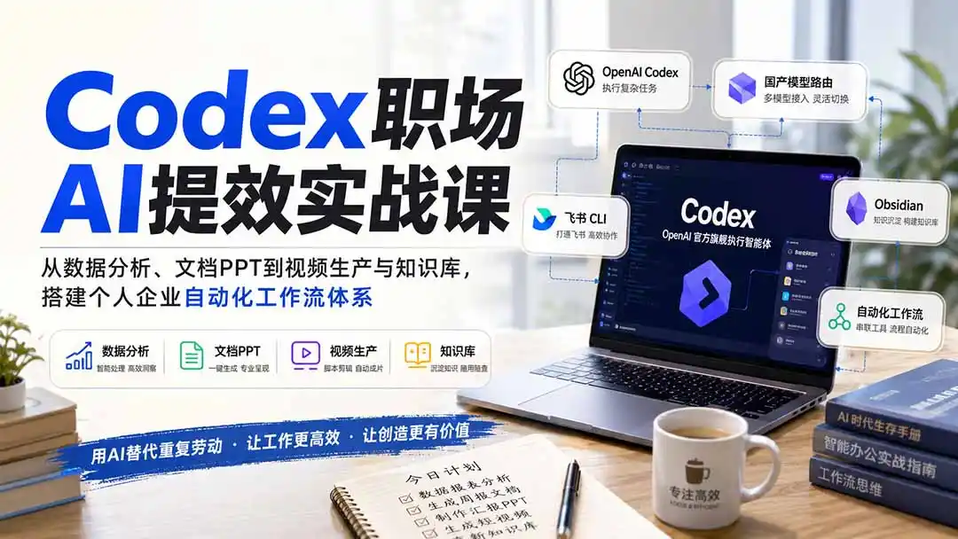 Codex职场AI提效实战课：从数据分析、文档PPT到视频生产与知识库，搭建个人企业自动化工作流体系-资源分享
