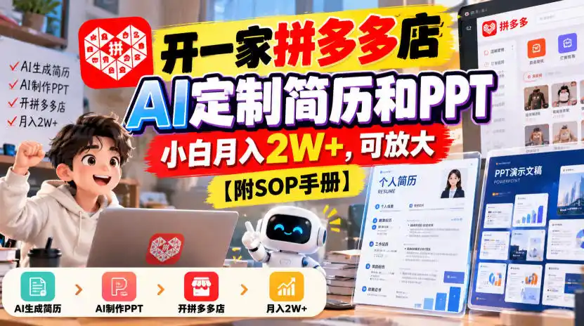 开一家拼多多店，AI定制简历和PPT，小白月入2W+，可放大【附SOP手册】【揭秘】-资源分享