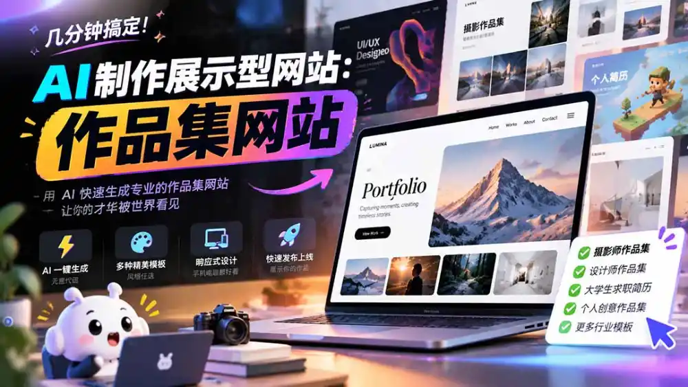几分钟搞定，AI制作展示型网站制作：作品集网站，用AI快速生成专业的作品集网站，接单变现！-资源分享