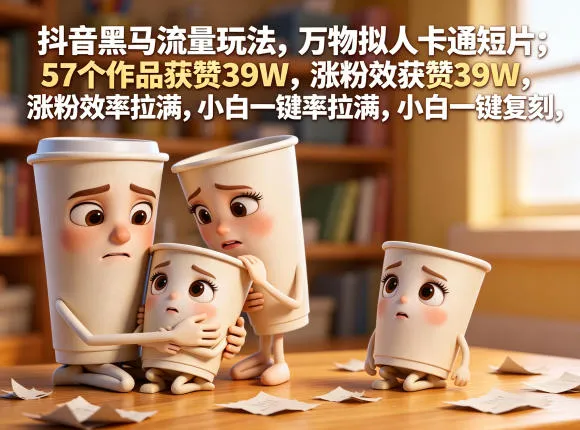抖音万物拟人卡通短片：57作品获赞39W，涨粉效率拉满 - 轻创方舟-资源分享