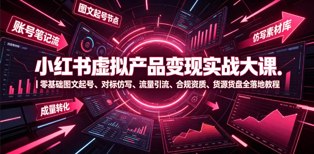 小红书虚拟产品变现实战大课｜零基础图文起号、对标仿写、流量引流、合规资质、货源货盘全落地教程-资源分享