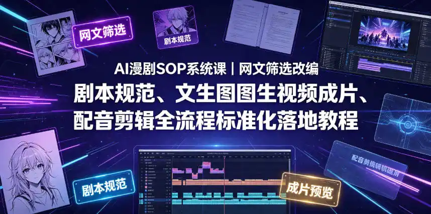AI漫剧SOP系统课｜网文筛选改编、剧本规范、文生图图生视频成片、配音剪辑全流程标准化落地教程(更新0810)-资源分享
