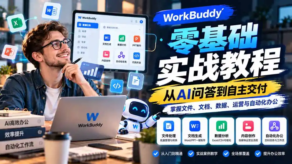 WorkBuddy零基础实战教程：从AI问答到自主交付，掌握文件、文档、数据、运营与自动化办公-资源分享