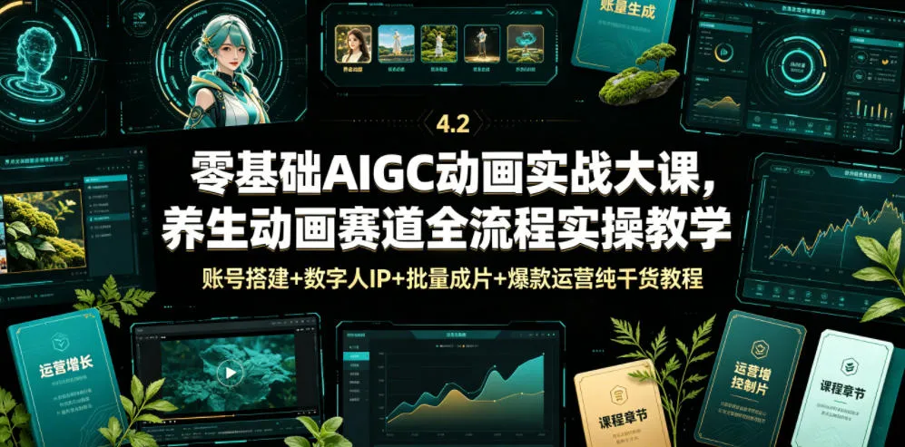 零基础AIGC动画实战大课，养生动画赛道全流程实操教学，账号搭建+数字人IP+批量成片+爆款运营纯干货教程-资源分享