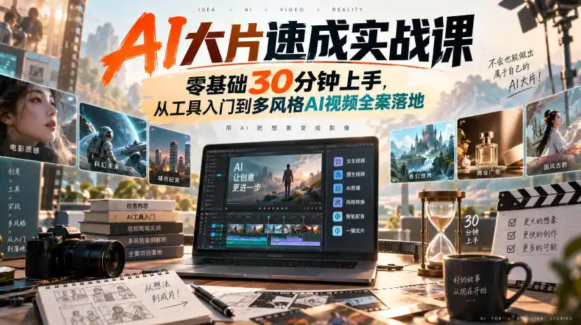 AI大片速成实战课｜零基础30分钟上手，从工具入门到多风格AI视频全案落地-资源分享