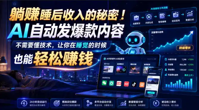 躺賺睡后收入的秘密！AI自动发爆款内容，不需要懂技术，让你在睡觉的时候也能轻松賺钱【原创双语字幕】-资源分享