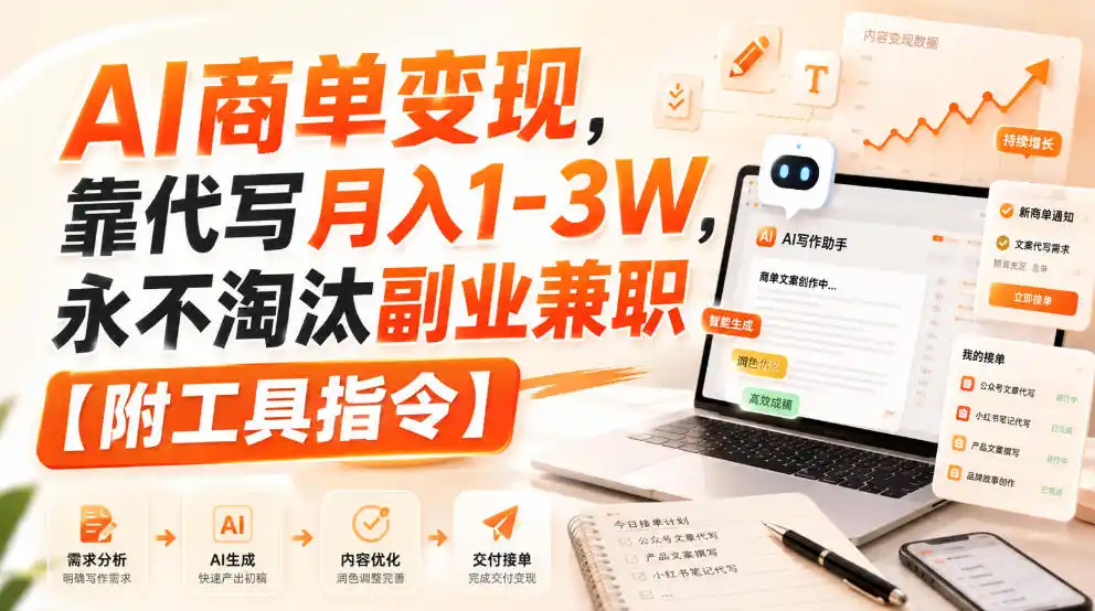 AI商单变现，靠代写月入1-3W，永不淘汰副业兼职【附工具指令】【揭秘】-资源分享