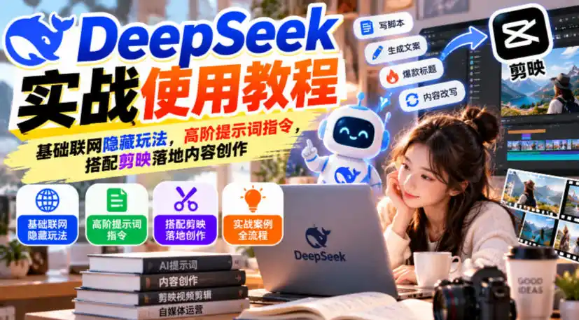 DeepSeek实战使用教程｜基础联网隐藏玩法，高阶提示词指令，搭配剪映落地内容创作-资源分享