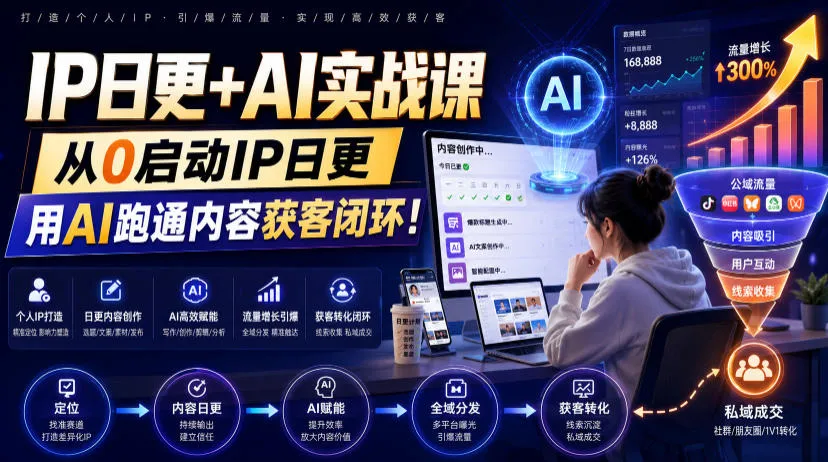 IP日更+AI实战课，从0启动IP日更，IP置顶视频制作+100条选题库搭建+10条日更规划，用AI跑通内容获客闭环!-资源分享