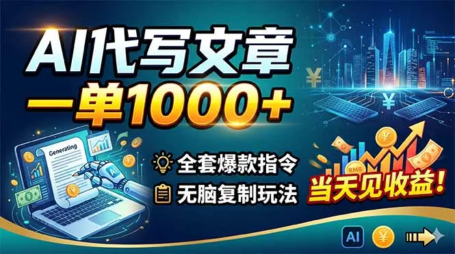 AI代写文章，一单1000+，全套爆款指令+无脑复制玩法，当天见收益！-资源分享