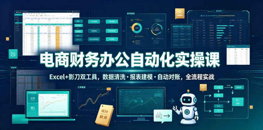 电商财务办公自动化实操课，Excel+影刀双工具，数据清洗・报表建模・自动对账，全流程实战-资源分享