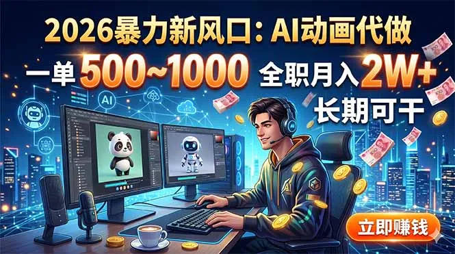 2026暴力新风口：AI动画代做，一单500~1000，全职月入2W+，长期可干-资源分享