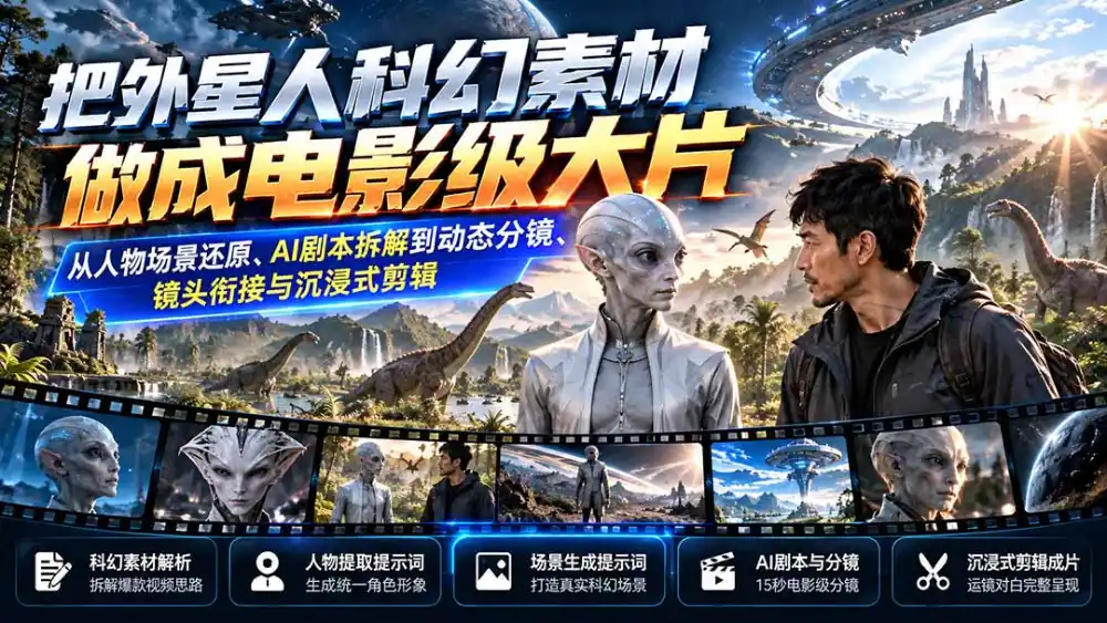 把外星人科幻素材做成电影级大片：从人物场景还原、AI剧本拆解到动态分镜、镜头衔接与沉浸式剪辑-资源分享