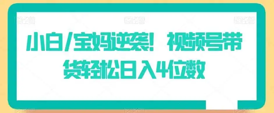 小白/宝妈逆袭！视频号带货轻松日入4位数【揭秘】-资源分享